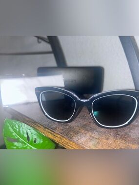 DKNY Black Cat-Eye Sunglasses with White Trim - Women Accessories
